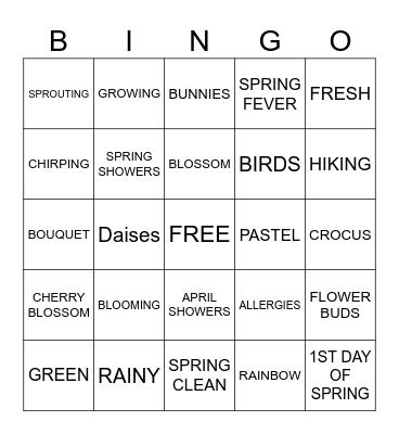 SPRING Bingo Card