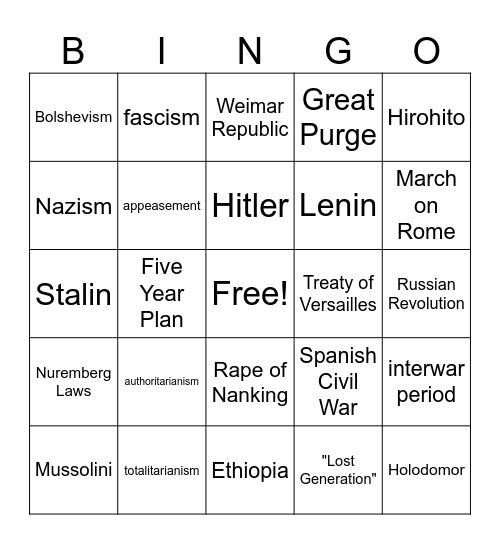 SSWH18 Vocabulary Bingo Card