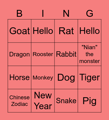 Chinese Zodiac and Lunar New Year Bingo Card