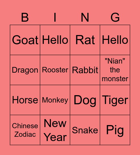 Chinese Zodiac and Lunar New Year Bingo Card