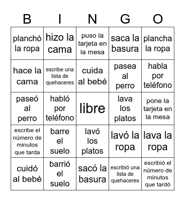 El Cuaderno - Pretérito y Presente Bingo Card
