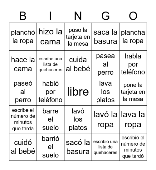 El Cuaderno - Pretérito y Presente Bingo Card