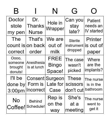 O.R. Bingo Card