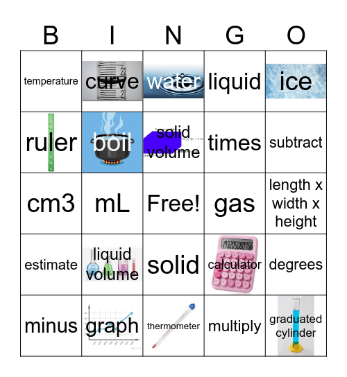 Volume and temperature Bingo Card