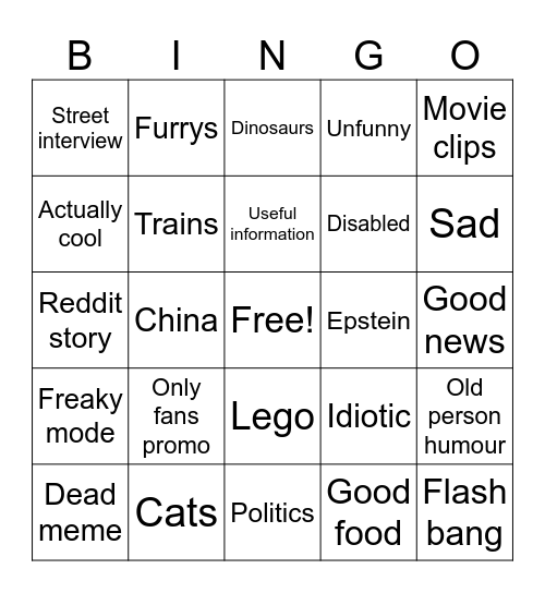 Instagram slop BINGO Card