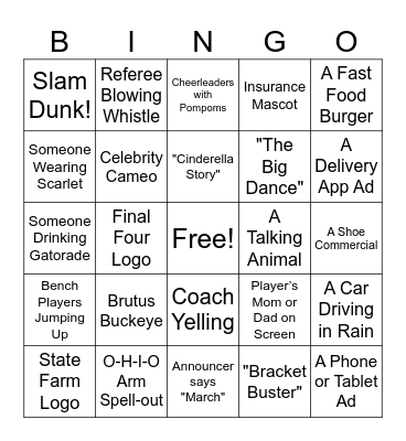 3/19/26 OSU vs TCU Bingo Card