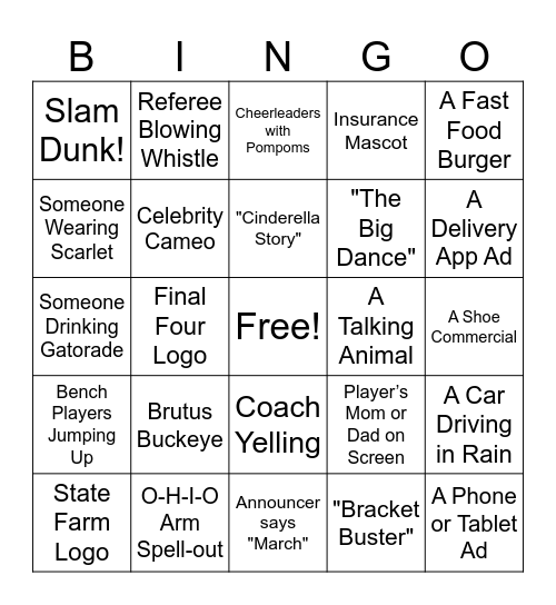 3/19/26 OSU vs TCU Bingo Card
