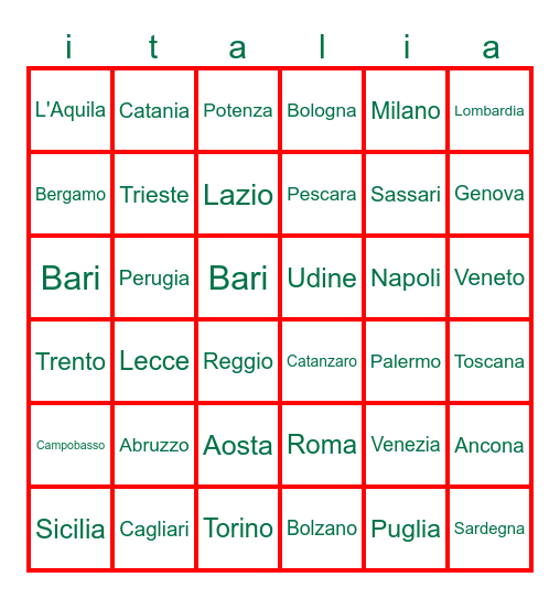 Italia - Tombola Bingo Card