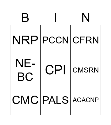 Nursing Certifications Bingo Card
