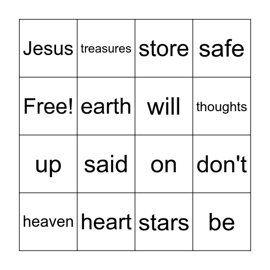 Matthew 6:19,20,21 Bingo Card