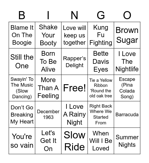 70's BINGO Card