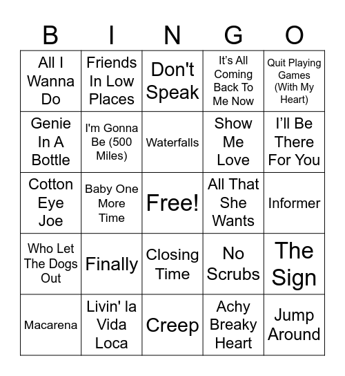 90's BINGO Card