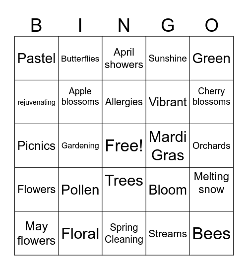 Spring Bingo Card