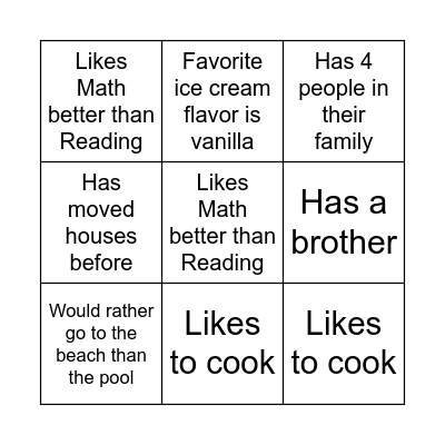 Find My Friends Bingo Card
