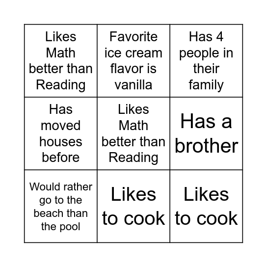 Find My Friends Bingo Card