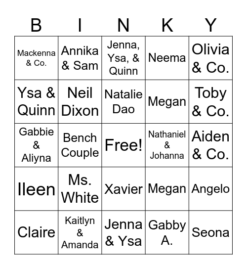 BINKY Bingo Card