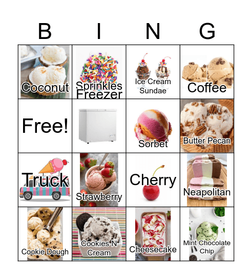 ICE CREAM Bingo Card