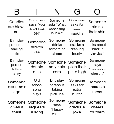 Calvin's Crab Shack Bingo Card