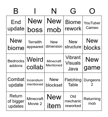 Minecraft Live 2026 Spring Bingo Card