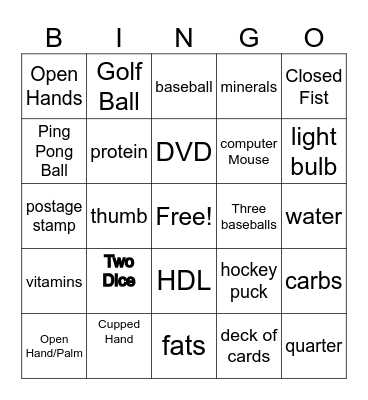 Portion Sizes Bingo Card