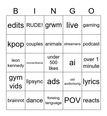 Untitled Bingo Card