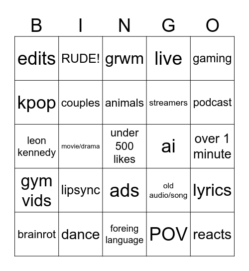 Untitled Bingo Card