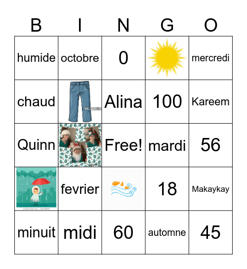 7th Grade Semester 2 A-7 Weather + Clothes Bingo Card