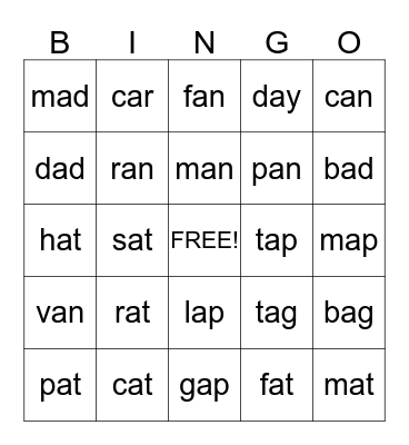 Fun words Bingo Card