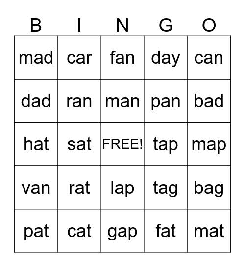 Fun words Bingo Card