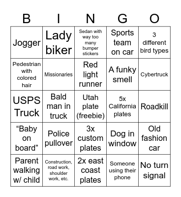 Road Bingo Card