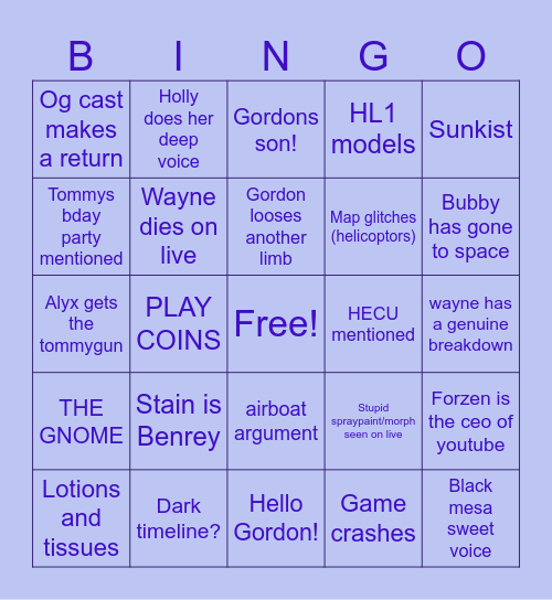 HL2VRAI BINGO Card