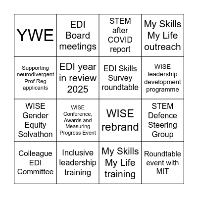 EDI Team update - Bingo! Bingo Card