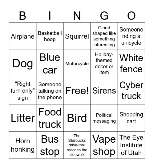 Neighborhood Bingo! Bingo Card