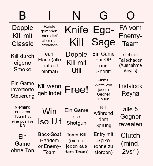 Valo Bingo Card