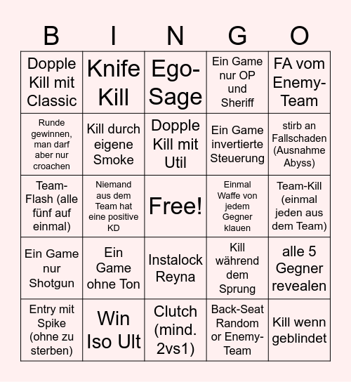 Valo Bingo Card