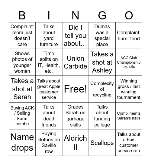 GDB 2 Bingo Card