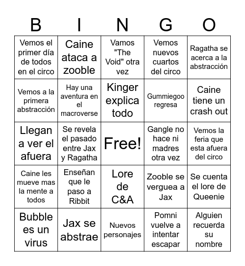 TADC Episodio 8 Bingo Card