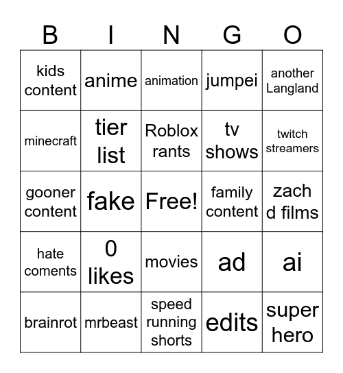 Untitled Bingo Card