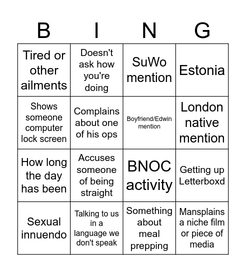 'Tom'bola Bingo Card