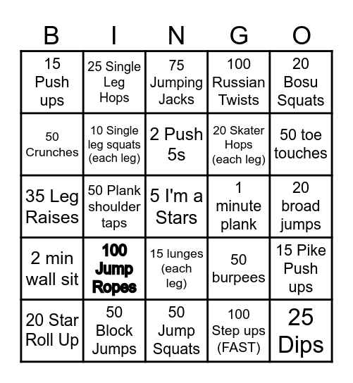 IVCB Workout Bingo <3 Bingo Card