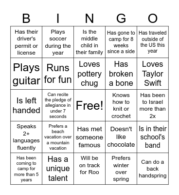 Find someone who Bingo Card