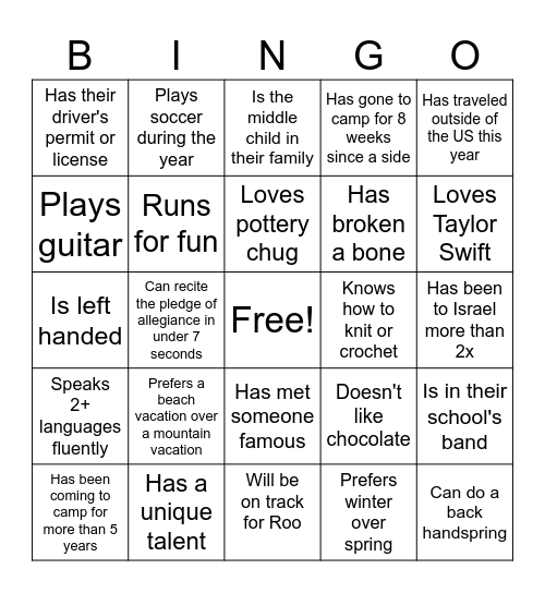 Find someone who Bingo Card