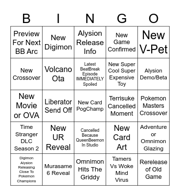 Digicon 2026 Bingo Card