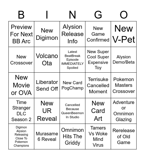 Digicon 2026 Bingo Card
