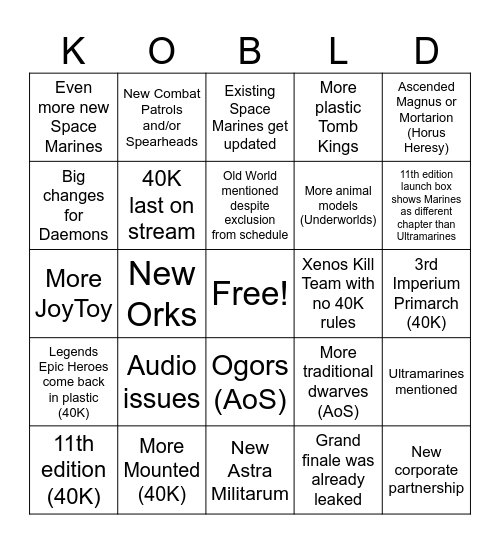 2026 Adepticon Reveals Bingo Card