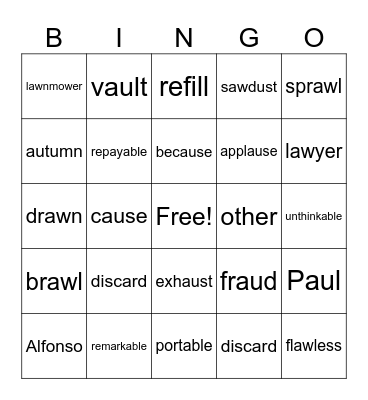 PFR, book C, Unit 2 Bingo Card