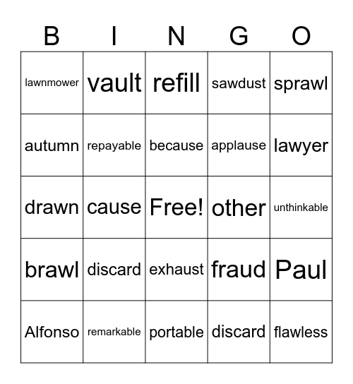 PFR, book C, Unit 2 Bingo Card