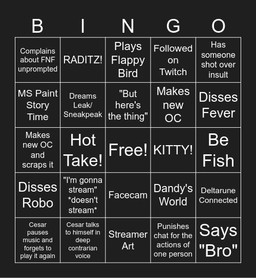 CesarFever Stream Bingo Card