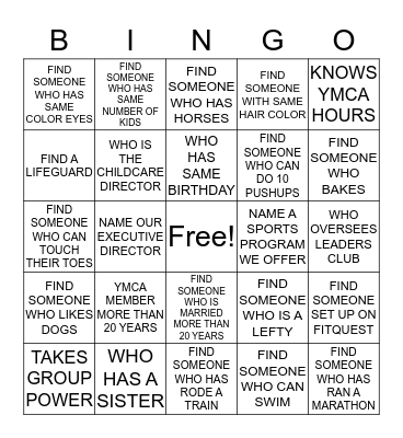 YMCA STAFF ICEBREAKER Bingo Card