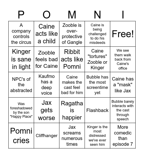 Digital Circus Bingo Card